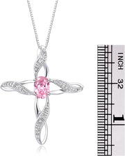 Rylos Necklace Sterling Silver 925 Cross Necklace with Gemstone & Diamonds Pendant with 18" Chain 7X5MM Birthstone Womens Jewelry Silver Necklace For Women Diamond Necklace