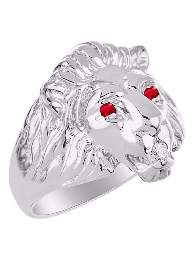 Rylos Lion Head Ring with Gemstone Eyes & Diamond Mouth – Fun Designer Rings in Sizes 6-13 in Sterling Silver