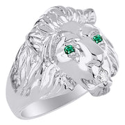 Rylos Lion Head Ring with Gemstone Eyes & Diamond Mouth – Fun Designer Rings in Sizes 6-13 in Sterling Silver