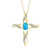 Rylos 14K Yellow Gold Plated Silver Necklace with Gemstone & Diamonds | Elegant Pendant with 18" Chain 7X5MM | TURQUOISE December Birthstone for Women