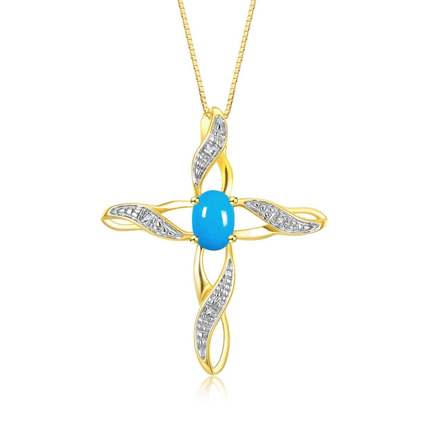 Rylos 14K Yellow Gold Plated Silver Necklace with Gemstone & Diamonds | Elegant Pendant with 18" Chain 7X5MM | TURQUOISE December Birthstone for Women