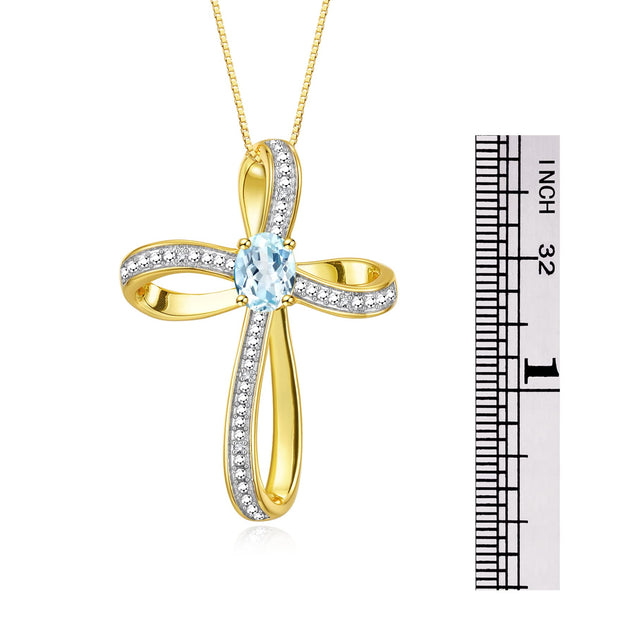 Rylos Sterling Silver Cross Necklace: Gemstone & Diamond Pendant, 18 Chain, 8X6MM Birthstone, Elegant Women's Jewelry