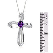 Rylos Sterling Silver Cross Necklace: Gemstone & Diamond Pendant, 18 Chain, 8X6MM Birthstone, Elegant Women's Jewelry