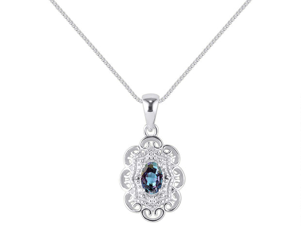 Rylos 14K White Gold Flower Necklace with Gemstones, Diamonds & 18" Chain - 6X4MM Birthstone Pendant for Women - Elegant Diamond Jewelry