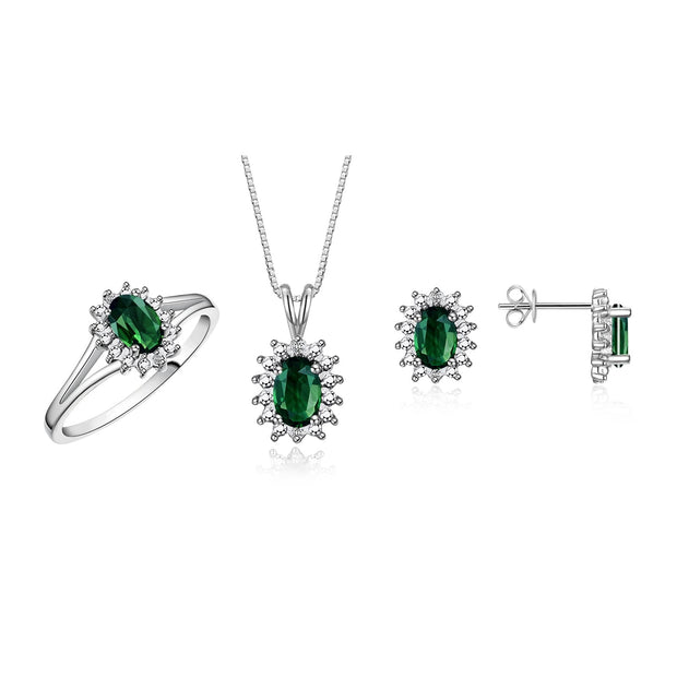 RYLOS Women's Sterling Silver Birthstone Set: Ring, Earring & Pendant Necklace. Gemstone & Diamonds, 6X4MM Birthstone. Perfectly Matching Friendship Jewelry. Sizes 5-10.