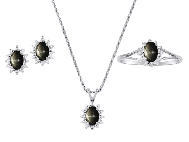 RYLOS Women's Sterling Silver Birthstone Set: Ring, Earring & Pendant Necklace. Gemstone & Diamonds, 6X4MM Birthstone. Perfectly Matching Friendship Jewelry. Sizes 5-10.