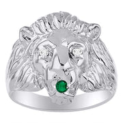 RYLOS Lion Head Ring with Color Stones in Eyes & Diamond in the Mouth – Fun Designer Rings in Sizes 6-13 in Sterling Silver