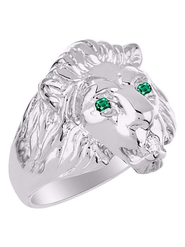 Rylos Lion Head Ring with Gemstone Eyes & Diamond Mouth – Fun Designer Rings in Sizes 6-13 in Sterling Silver