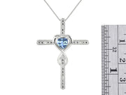 Rylos Women's 14K White Gold Heart Gemstone & Diamond Cross Necklace. 6MM Birthstone. With 18" Chain. Elegant Jewelry for Women.