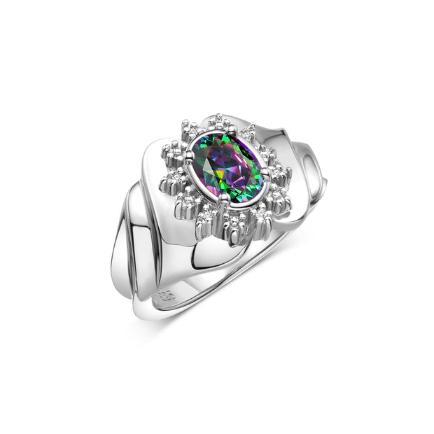 Rylos Ring with Oval 7X5MM Gemstone & Sparkling Diamonds  Radiant Sterling Silver Birthstone Jewelry for Women  Available in Sizes 5-10