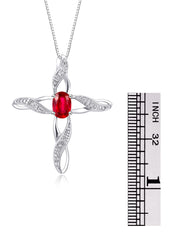 Rylos Necklace Sterling Silver 925 Cross Necklace with Gemstone & Diamonds Pendant with 18" Chain 7X5MM Birthstone Womens Jewelry Silver Necklace For Women Diamond Necklace