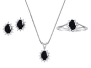 RYLOS Women's Sterling Silver Birthstone Set: Ring, Earring & Pendant Necklace. Gemstone & Diamonds, 6X4MM Birthstone. Perfectly Matching Friendship Jewelry. Sizes 5-10.