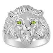 Rylos Lion Head Ring with Gemstone Eyes & Diamond Mouth – Fun Designer Rings in Sizes 6-13 in Sterling Silver