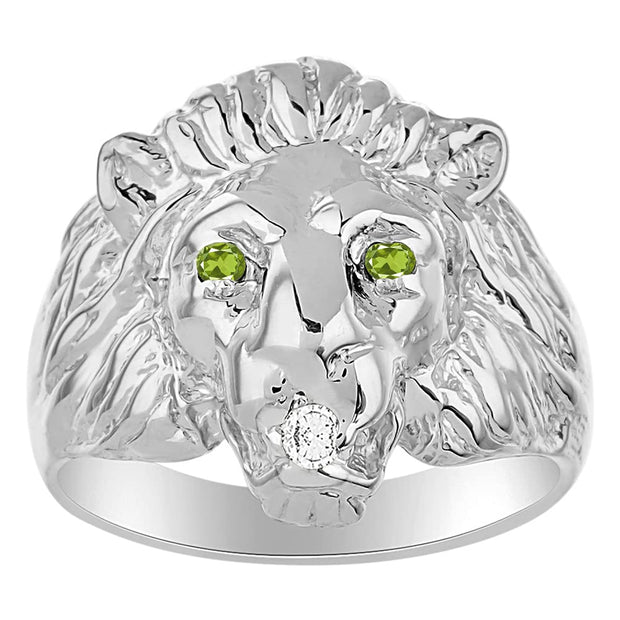 Rylos Lion Head Ring with Gemstone Eyes & Diamond Mouth – Fun Designer Rings in Sizes 6-13 in Sterling Silver