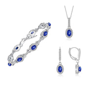 Rylos Matching Jewelry Set Designer Halo Birthstone: 6X4MM Gemstone & Diamonds, Sterling Silver. Tennis Bracelet, Earrings & Necklace. Adjustable 7"-8" Wrist, 18" Chain.