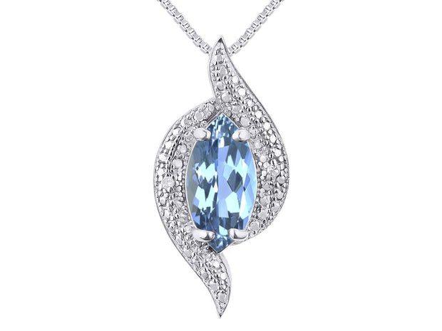 Rylos 14K White Gold Designer Necklace: Marquise Gemstone & Diamond Pendant, 18" Chain, 10X5MM Birthstone, Women's Elegant Jewelry