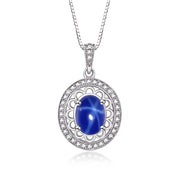 Rylos Sterling Silver Halo Designer Necklace: Gemstone & Diamond Pendant, 18" Chain, 8X6MM Birthstone, Women's Elegant Jewelry