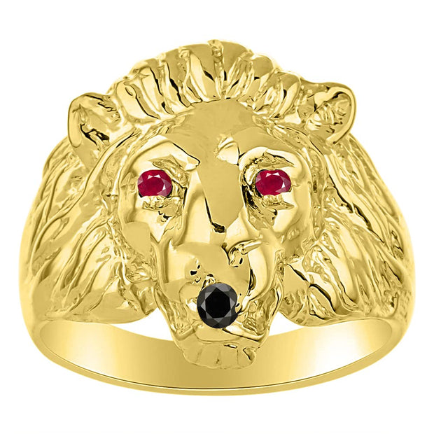 RYLOS Lion Head Ring Yellow Gold Plated Silver Gemstone Eyes & Black Diamond Mouth #1 in Mens Jewelry Sizes 6-13