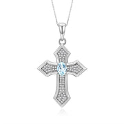 Rylos 14K White Gold Cross Necklace: Gemstone & Diamond Pendant - 7X5MM Birthstone - 18 Chain - Elegant Jewelry