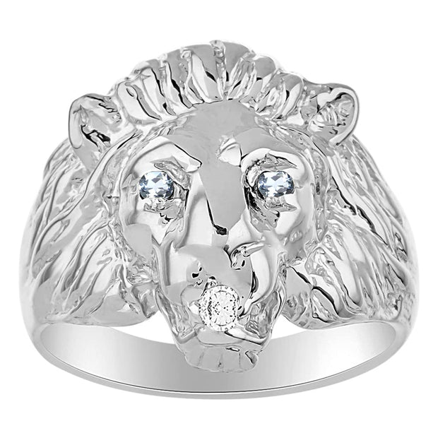 Rylos Lion Head Ring with Gemstone Eyes & Diamond Mouth – Fun Designer Rings in Sizes 6-13 in Sterling Silver