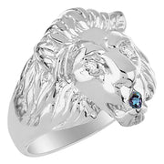 Rylos Lion Head Ring with Color Stones in Eyes & Diamond in the Mouth  Fun Designer Rings in Sizes 6-13 in Sterling Silver