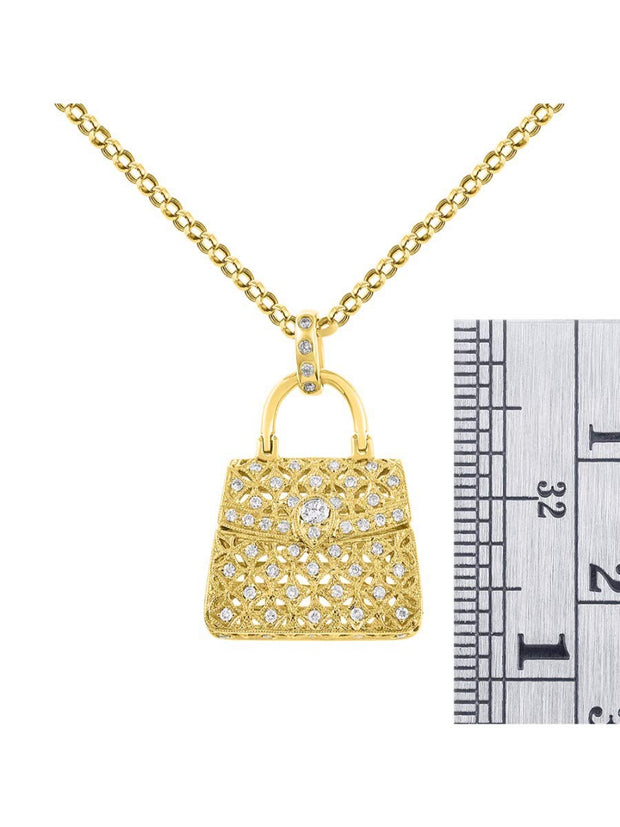 Rylos Great Conversation Starter Diamond Designer Purse Necklace in 14K Yellow Gold or 14K White Gold with 18" Solid Gold Chain