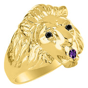 Rylos Men's 14K Yellow Gold Lion Head Ring with Black Diamond Eyes & Gemstone Mouth  Fun Designer Rings in Sizes 6-13