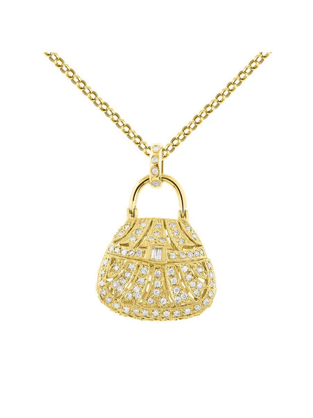 Rylos Great Conversation Starter Diamond Designer Purse Necklace in 14K Yellow Gold or 14K White Gold with 18" Solid Gold Chain