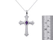 Rylos 14K White Gold Cross Necklace with Gemstones, Diamonds & 18 Chain - 6X4MM Birthstone Pendant for Women - Elegant Diamond Jewelry