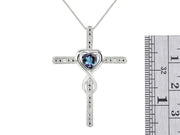 Rylos Heart Gemstone & Diamond Cross Necklace. 6MM Birthstone. 18" Chain. Elegant Jewelry for Women - Sterling Silver