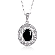 Rylos Sterling Silver Halo Designer Necklace: Gemstone & Diamond Pendant, 18" Chain, 8X6MM Birthstone, Women's Elegant Jewelry