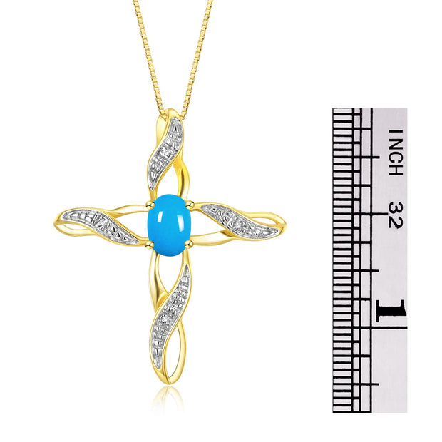 Rylos 14K Yellow Gold Plated Silver Necklace with Gemstone & Diamonds | Elegant Pendant with 18" Chain 7X5MM | TURQUOISE December Birthstone for Women