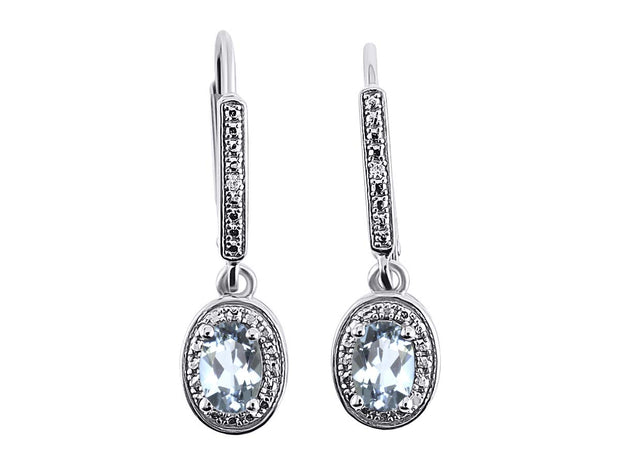 RYLOS Women's 14K White Gold Dangling Earrings - Oval Shape Gemstone & Diamonds - 6X4MM Birthstone Earrings - Exquisite Color Stone Jewelry