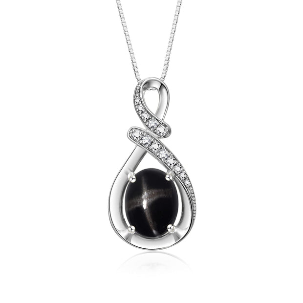 Rylos Sterling Silver Classic Designer Necklace: Gemstone & Diamond Pendant, 18" Chain, 9X7MM Birthstone, Women's Elegant Jewelry