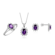 RYLOS Women's Sterling Silver Birthstone Set: Ring, Earring & Pendant Necklace. Gemstone & Diamonds, 6X4MM Birthstone. Perfectly Matching Friendship Jewelry. Sizes 5-10.