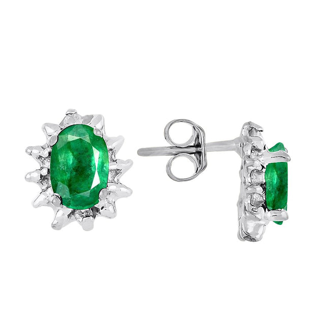 RYLOS Earrings For Women 14K White Gold - May Birthstone Earrings Emerald 6X4MM Color Stone Gemstone Jewelry For Women Gold Earrings