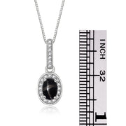 Rylos 14K White Gold Halo Designer Necklace: Gemstone & Diamond Pendant, 18" Chain, 6X4MM Birthstone, Elegant Women's Jewelry