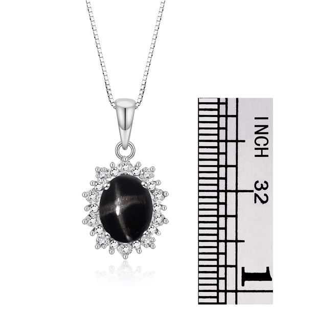 Rylos Princess Diana Inspired Necklace: Gemstone & Diamond Sterling Silver Pendant, 18 Chain, 9X7MM Birthstone, Women's Jewelry