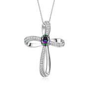 Rylos Sterling Silver Cross Necklace: Gemstone & Diamond Pendant, 18 Chain, 8X6MM Birthstone, Elegant Women's Jewelry