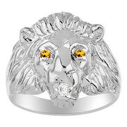 Rylos Lion Head Ring with Gemstone Eyes & Diamond Mouth – Fun Designer Rings in Sizes 6-13 in Sterling Silver