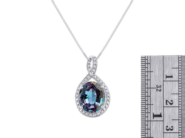 Rylos Sterling Silver Halo Designer Necklace: Gemstone & Diamond Pendant, 18" Chain, 12X10MM Birthstone, Elegant Women's Jewelry