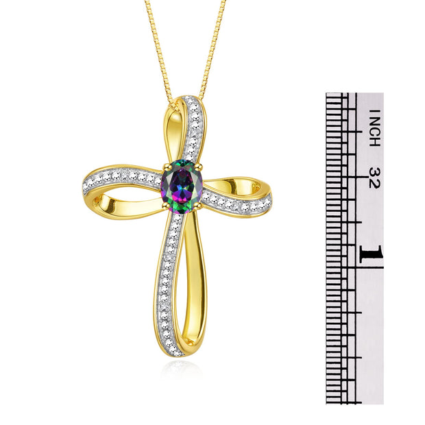 Rylos Sterling Silver Cross Necklace: Gemstone & Diamond Pendant, 18 Chain, 8X6MM Birthstone, Elegant Women's Jewelry