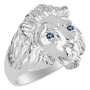 Rylos Lion Head Ring with Gemstone Eyes & Diamond Mouth  Fun Designer Rings in Sizes 6-13 in Sterling Silver