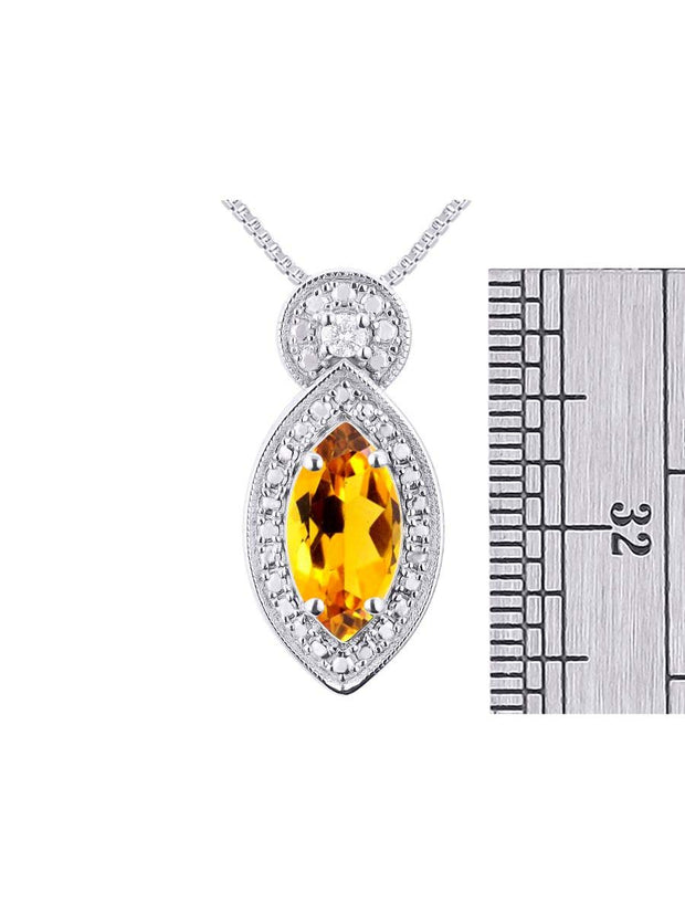 Rylos Sterling Silver Designer Necklace: Marquise Gemstone & Diamond Pendant, 18" Chain, 10X5MM Birthstone, Women's Elegant Jewelry