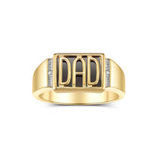 Rylos Yellow Gold Plated Silver Silver DAD Ring adorned with Diamonds and Black Onyx. Available in sizes 8 to 13, make a bold and meaningful addition to your men's jewelry collection.