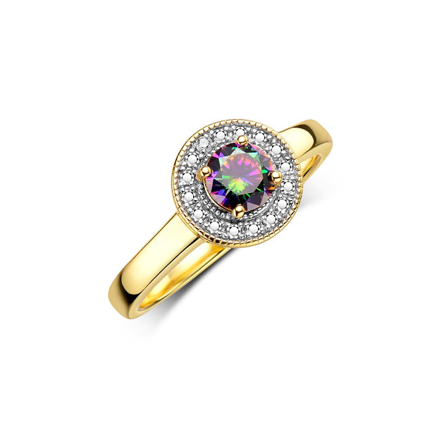 Rylos 14K Yellow Gold Halo Ring with Round 4MM Gemstone & Diamonds  Exquisite Color Stone Birthstone Jewelry for Women  Available in Sizes 5-10