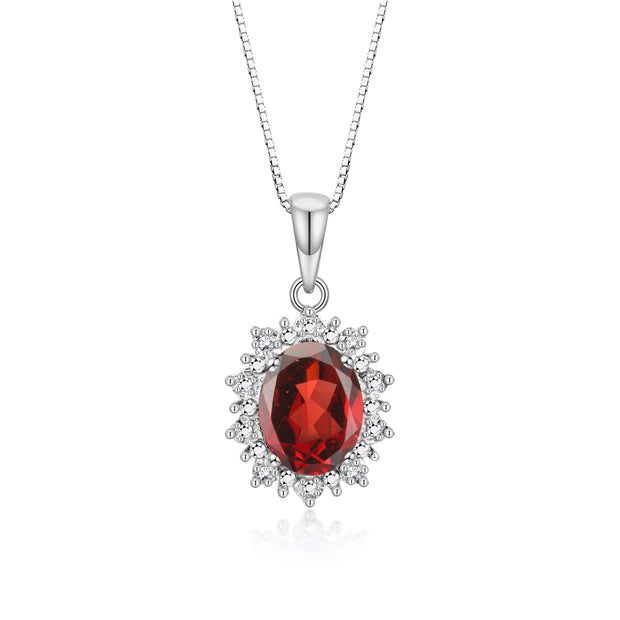 Rylos Princess Diana Inspired Necklace: Gemstone & Diamond Sterling Silver Pendant, 18 Chain, 9X7MM Birthstone, Women's Jewelry