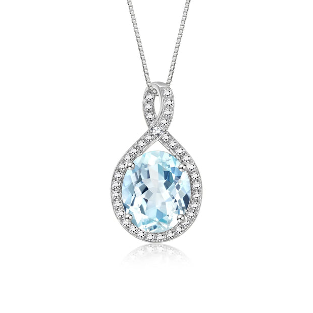 Rylos Sterling Silver Halo Designer Necklace: Gemstone & Diamond Pendant, 18" Chain, 12X10MM Birthstone, Elegant Women's Jewelry