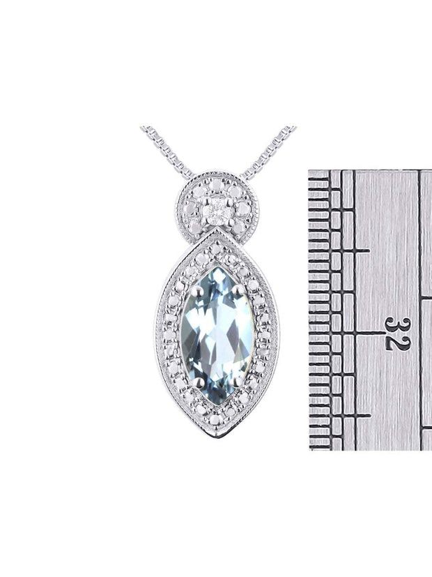 Rylos Sterling Silver Designer Necklace: Marquise Gemstone & Diamond Pendant, 18" Chain, 10X5MM Birthstone, Women's Elegant Jewelry