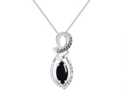 Rylos Designer Necklace: Marquise Gemstone & White & Black Diamond Pendant, 18" Chain, 10X5MM Birthstone, Women's Elegant Sterling Silver Jewelry